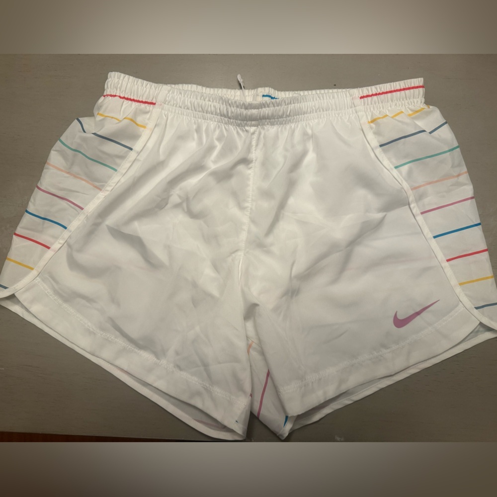 Nike Big Girl DRI-FIT Shorts - white / stripes - NEVER WORN!